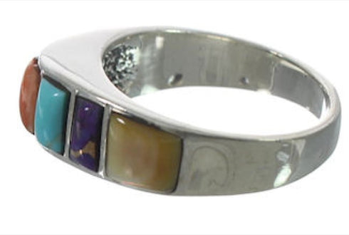 Southwest Sterling Silver Multicolor Inlay Ring Size 5-3/4 VX36616